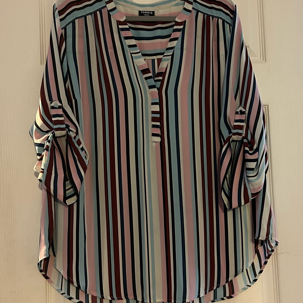 Torrid Pink and Blue Cuffed Sleeve Blouse